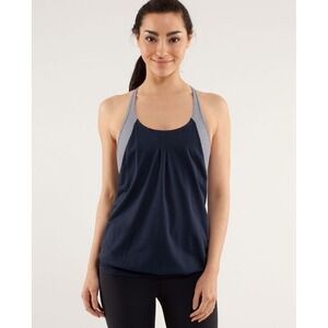 Lululemon Practice Freely Tank Navy Gingham Built In Bra Racerback Yoga 4